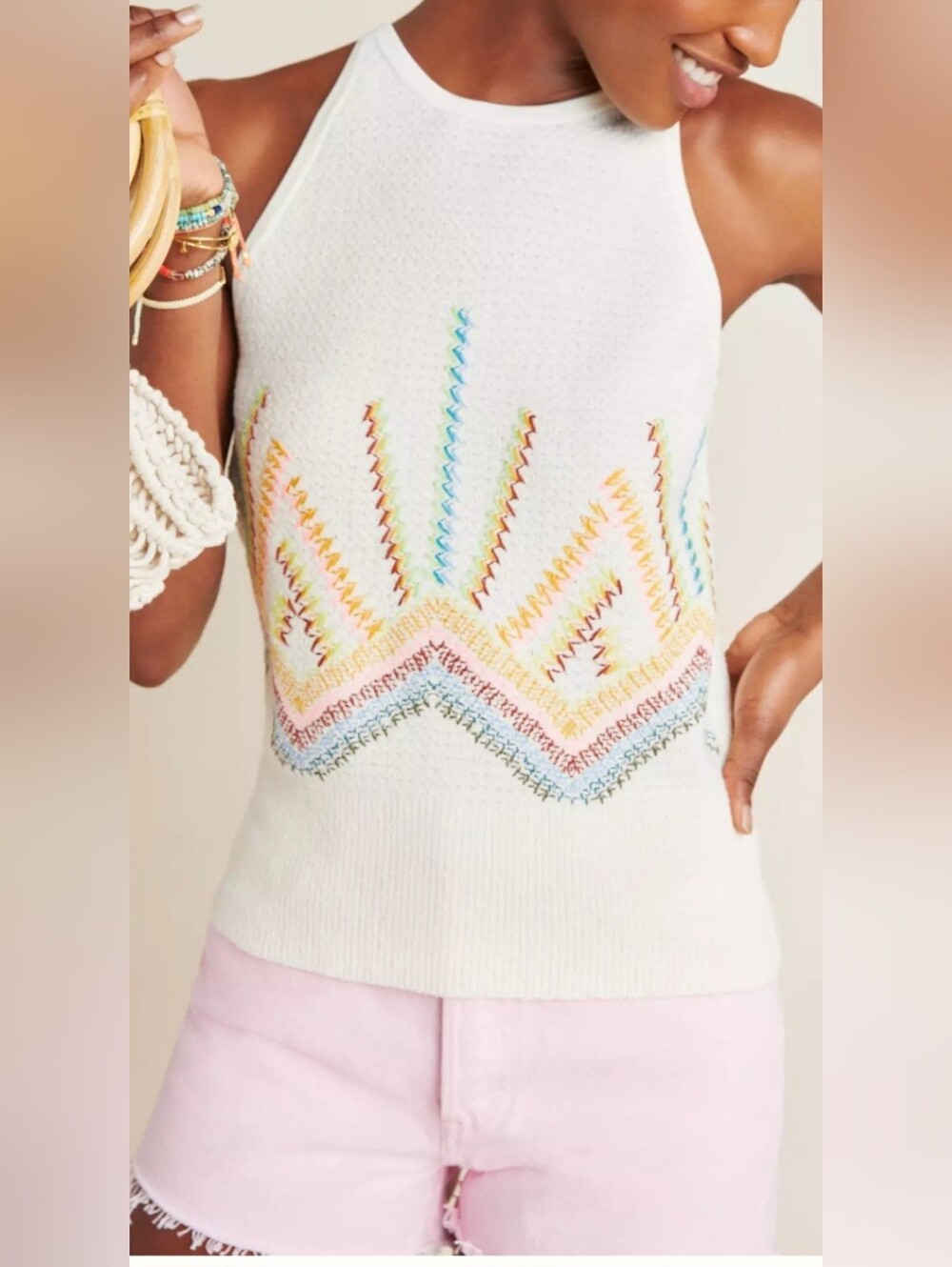 Anthropologie Sunrise Embroidered Sweater Tank (Estimate Size Small)